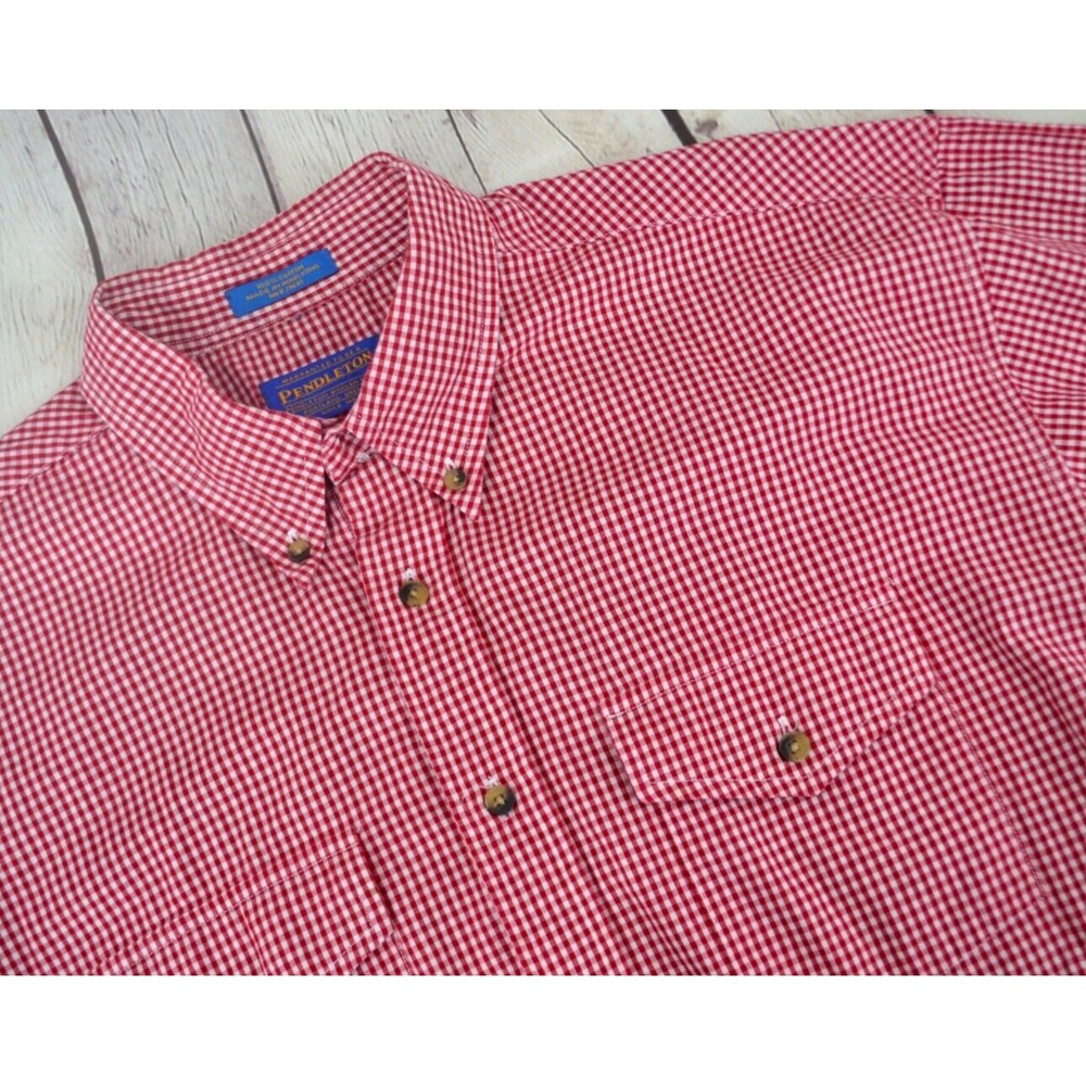 PENDLETON Men's Short Sleeve Cotton Button Front Shirt SIZE LARGE‎ Red Check